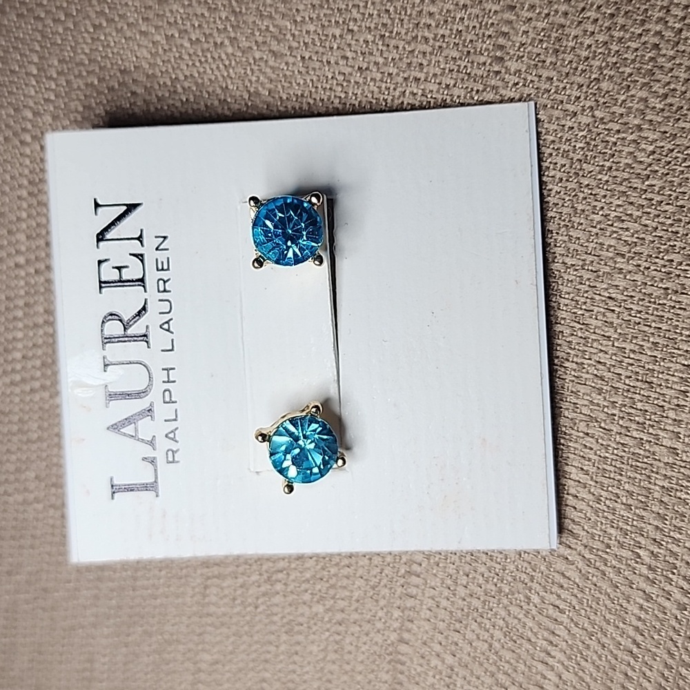 New Lauren Ralph Lauren Baby Blue Stud Earrings - Picture 6 of 7